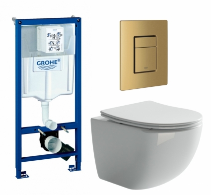 Комплект 3 в 1 инсталляция Grohe Rapid SL + Унитаз подвесной Ceramica Nova Forma CN3009 + кнопка золото, холодный рассвет матовый