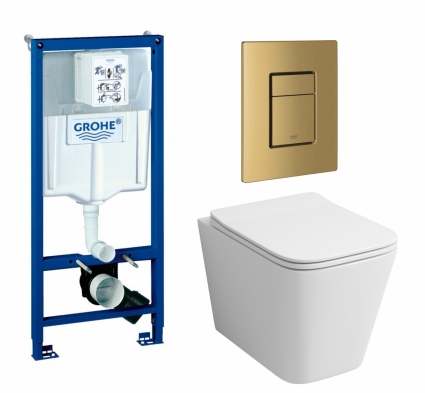 Комплект 3 в 1 инсталляция Grohe Rapid SL + Унитаз подвесной Grossman GR-4441S + кнопка золото, холодный рассвет матовый