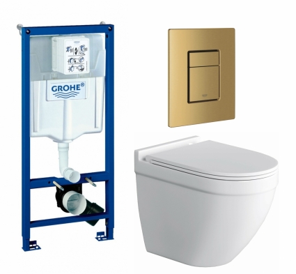 Комплект 3 в 1 инсталляция Grohe Rapid SL + Унитаз подвесной Owl 1975 Cirkel-H + кнопка золото, холодный рассвет матовый