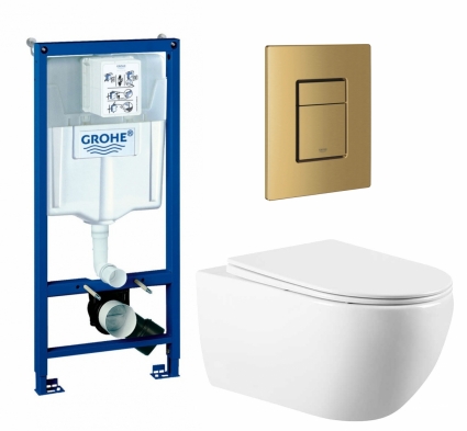 Комплект 3 в 1 инсталляция Grohe Rapid SL + Унитаз подвесной Vincea Evo VT1-34 + кнопка золото, холодный рассвет матовый