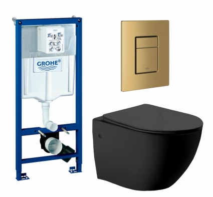 Комплект 3 в 1 инсталляция Grohe Rapid SL + Унитаз Vincea Globo VT1-14MB + кнопка золото, холодный рассвет матовый