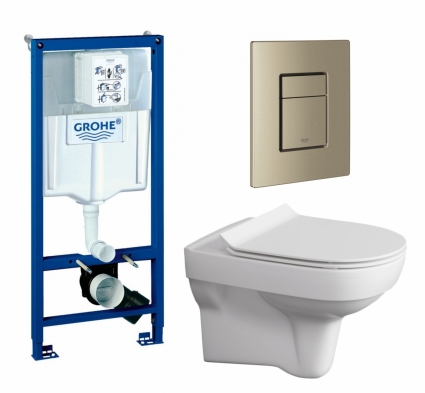 Комплект 3 в 1 инсталляция Grohe Rapid SL + Унитаз подвесной Cersanit City + кнопка никель матовый