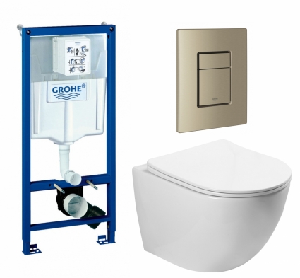 Комплект 3 в 1 инсталляция Grohe Rapid SL + Унитаз подвесной SantiLine SL-5005 + кнопка никель матовый