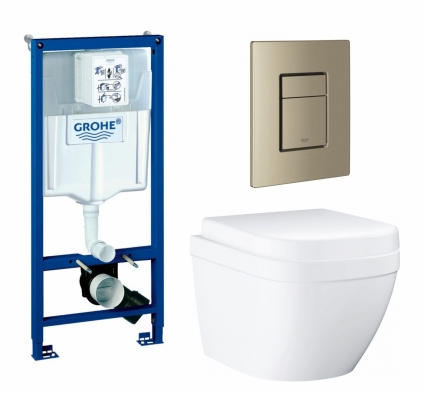 Комплект 3 в 1 инсталляция Grohe Rapid SL + Унитаз подвесной Grohe Euro Ceramic 39206000 + кнопка никель матовый