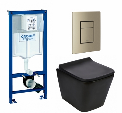 Комплект 3 в 1 инсталляция Grohe Rapid SL + Подвесной унитаз WeltWasser Gelbach 043 MT-BL + кнопка никель матовый