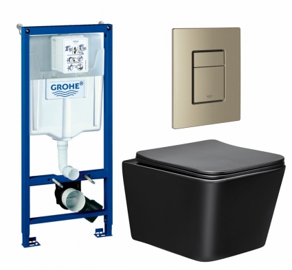 Комплект 3 в 1 инсталляция Grohe Rapid SL + Унитаз Vincea Q-Line VT1-12MB + кнопка никель матовый