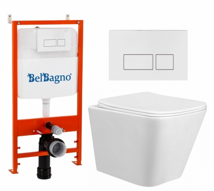 Комплект 3 в 1 инсталляция BelBagno BB026/BB042BL + Унитаз подвесной Taliente Correto CR25200 + кнопка белая глянцевая