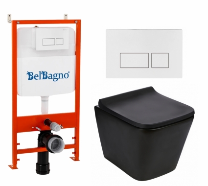 Комплект 3 в 1 инсталляция BelBagno BB026/BB042BL + Подвесной унитаз WeltWasser Gelbach 043 MT-BL + кнопка белая глянцевая