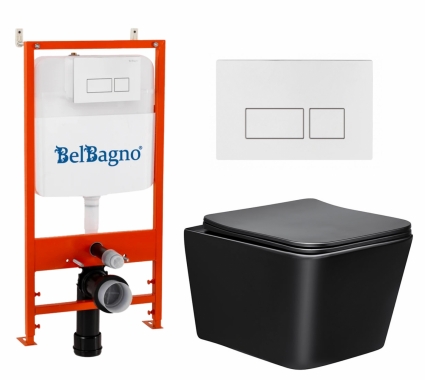 Комплект 3 в 1 инсталляция BelBagno BB026/BB042BL + Унитаз Vincea Q-Line VT1-12MB + кнопка белая глянцевая