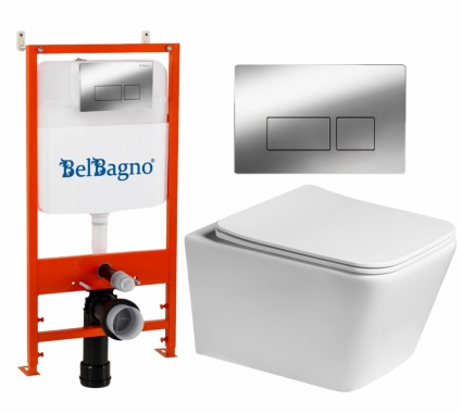 Комплект 3 в 1 инсталляция BelBagno BB026/BB041CR + Унитаз подвесной SantiLine SL-5007 + кнопка хром глянцевая