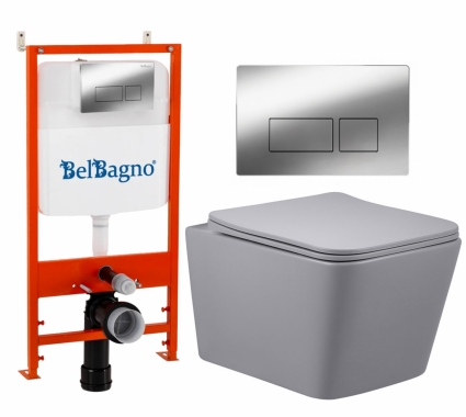 Комплект 3 в 1 инсталляция BelBagno BB026/BB041CR +  Унитаз подвесной Vincea Q-Line VT1-12MG + кнопка хром глянцевая