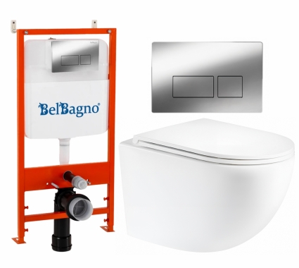 Комплект 3 в 1 инсталляция BelBagno BB026/BB041CR + Унитаз подвесной Enio Unico Tornado EN2105073 + кнопка хром глянцевая