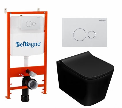 Комплект 3 в 1 инсталляция BelBagno BB026/BB082BL + Унитаз подвесной Lorne Lambro BL LN5007507 + кнопка белая глянцевая