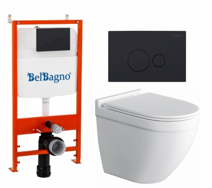 Комплект 3 в 1 инсталляция BelBagno BB026/BB084NERO + Унитаз подвесной Owl 1975 Cirkel-H + кнопка черная матовая 