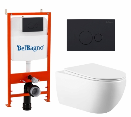 Комплект 3 в 1 инсталляция BelBagno BB026/BB084NERO + Унитаз подвесной Vincea Evo VT1-34 + кнопка черная матовая 