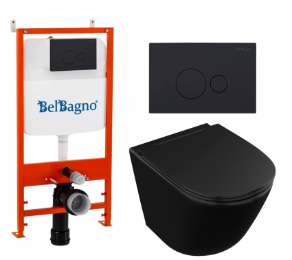 Комплект 3 в 1 инсталляция BelBagno BB026/BB084NERO + Унитаз подвесной Owl 1975 Vind Cirkel-H Matt Black OWLT190305 + кнопка черная матовая 