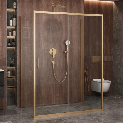 Душевой уголок Cezares Molveno AH 12 160+90 C BORO IV, 160х90 см, профиль брашированное золото, стекло прозрачное