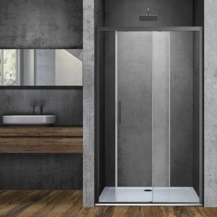 Душевая дверь в нишу Vincea Soft VDS-3SO150CLGM, 150 см, профиль вороненая сталь, стекло прозрачное