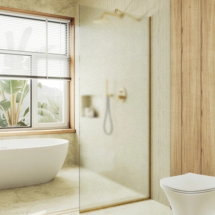 Душевая перегородка Maybahglass MGD-690-3у, 89 см, профиль золото, стекло сатин