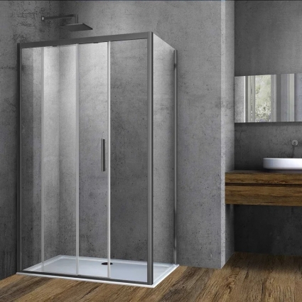 Душевой уголок Vincea Soft VSR-3SO8011CLGM, 110х80, профиль вороненая сталь, стекло прозрачное