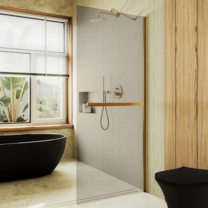 Душевая перегородка Maybahglass MGD-709-3ш, 109 см, профиль золото, стекло бронза