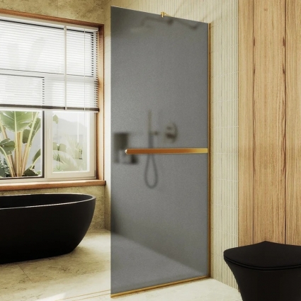 Душевая перегородка Maybahglass MGD-712-3у, 109 см, профиль золото, стекло графит матовое