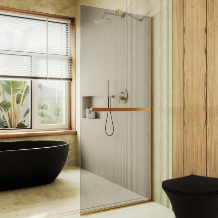 Душевая перегородка Maybahglass MGD-709-3у, 109 см, профиль золото, стекло бронза