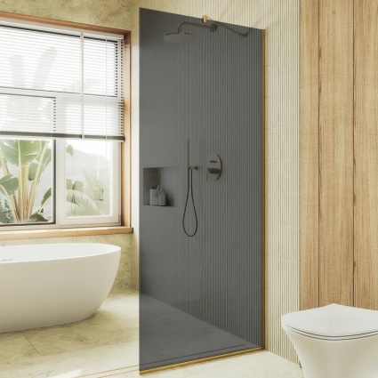 Душевая перегородка Maybahglass MGD-681-3у, 109 см, профиль золото, стекло графит
