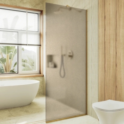 Душевая перегородка Maybahglass MGD-679-3у, 109 см, профиль золото, стекло бронза матовое