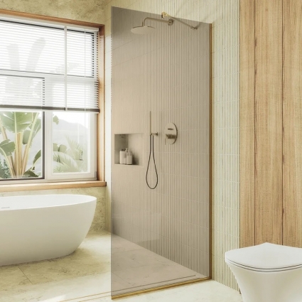 Душевая перегородка Maybahglass MGD-678-3у, 109 см, профиль золото, стекло бронза