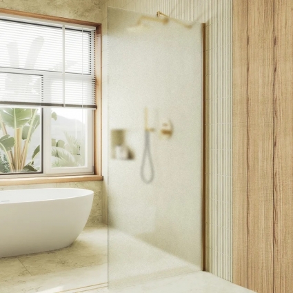 Душевая перегородка Maybahglass MGD-690-3ш, 89 см, профиль золото, стекло сатин