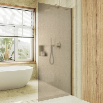 Душевая перегородка Maybahglass MGD-692-3ш, 89 см, профиль золото, стекло бронза матовое