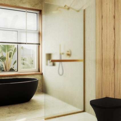 Душевая перегородка Maybahglass MGD-731-3у, 79 см, профиль золото, стекло сатин