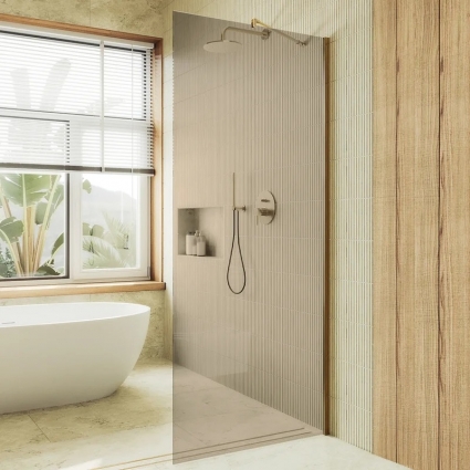 Душевая перегородка Maybahglass MGD-702-3ш, 69 см, профиль золото, стекло бронза