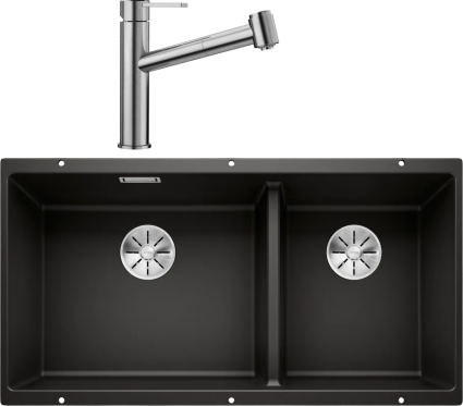 Комплект Мойка Blanco Subline 480/320-U черная + Смеситель Ambis-S 523119