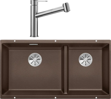 Комплект Мойка Blanco Subline 480/320-U кофе + Смеситель Ambis-S 523119