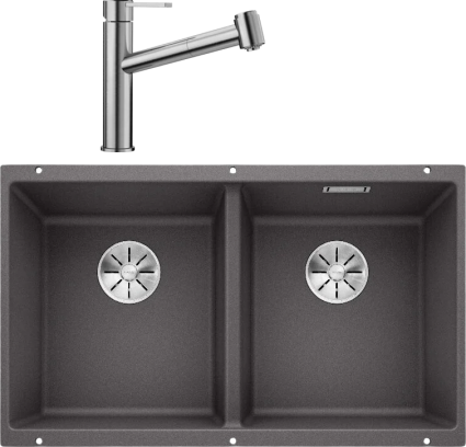 Комплект Мойка Blanco Subline 350/350-U темная скала + Смеситель Ambis-S 523119