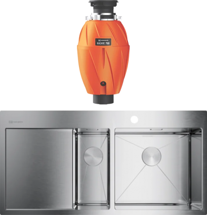 Комплект Мойка Omoikiri Akisame 100-2-IN-R нержавеющая сталь + Измельчитель Nagare 750
