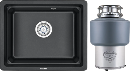 Комплект Мойка Granula Kitchen Space 5501U, черный + Измельчитель Status Premium 200