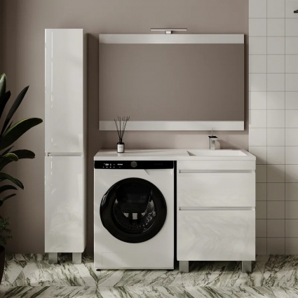 Мебель для ванной комнаты Style Line Даллас Леон 120 R, Люкс Plus напольная, белая, для стиральной машины, 2 ящика