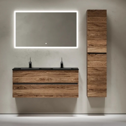 Мебель для ванной комнаты Sancos Urban 120, дуб чарльстон, двойная черная раковина CN7004MB