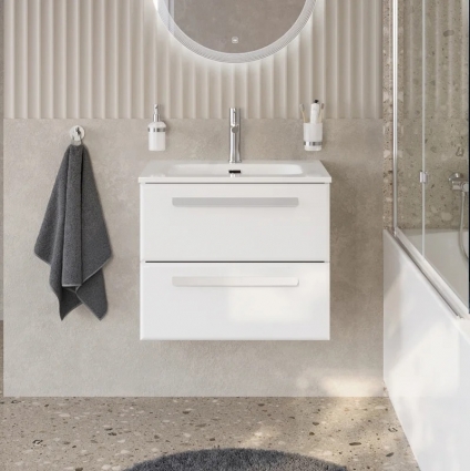 Тумба с раковиной Cezares Eco Cer-N 60, bianco lucido, раковина Eco 60, ручки сатин