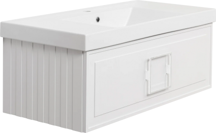 Тумба с раковиной La Fenice Cubo 100, подвесная, bianco, ручка белая, раковина Cubo 100