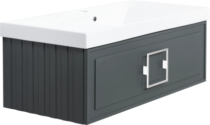 Тумба с раковиной La Fenice Cubo 100, подвесная, grigio, ручка белая, раковина Cubo 100