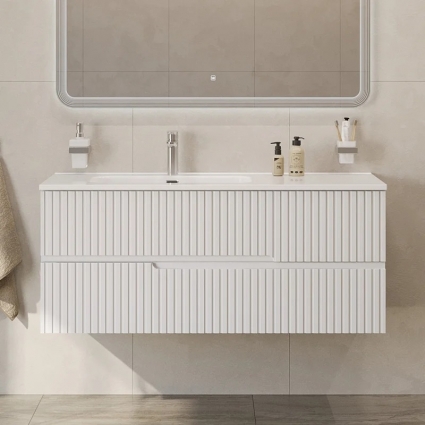 Тумба с раковиной Cezares Duet 120 L, bianco lucido, раковина белая CZR-8095-120-L