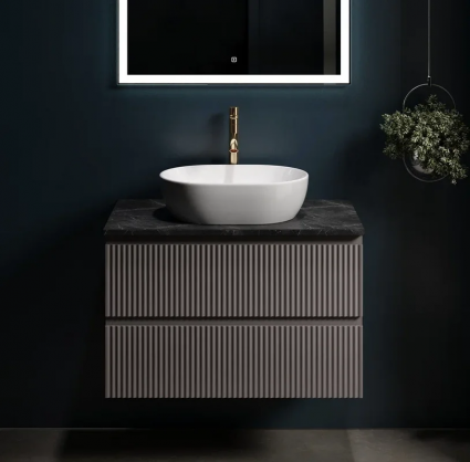 Тумба под раковину со столешницей Sancos Snob R 80 doha soft, столешница черный мрамор, с отв. под смеситель