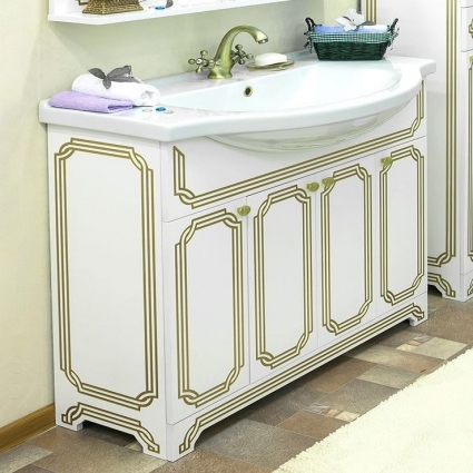 Тумба для комплекта Sanflor Каир 120 белая, золотая патина