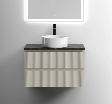 Тумба под раковину со столешницей Sancos Snob T 80 beige soft, столешница черный мрамор, с отв. под смеситель