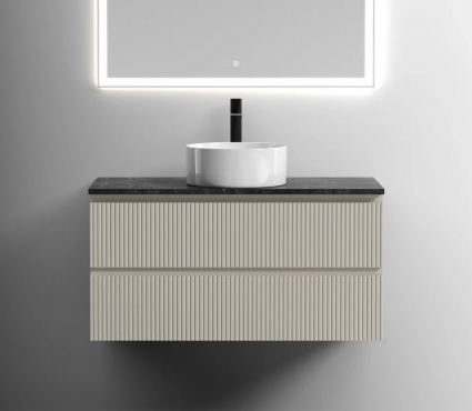 Тумба под раковину со столешницей Sancos Snob T 100 beige soft, столешница черный мрамор, с отв. под смеситель