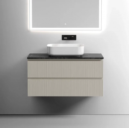 Тумба под раковину со столешницей Sancos Snob T 100 beige soft, столешница черный мрамор